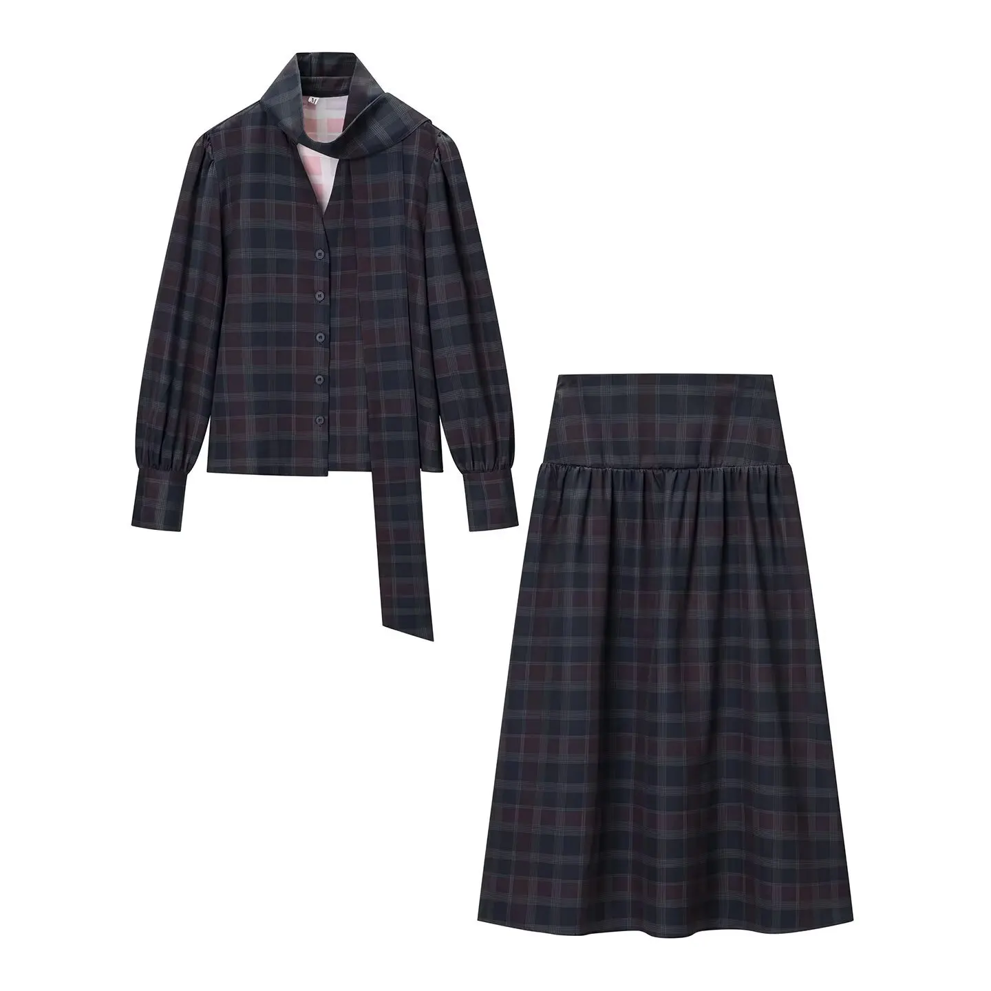 Women's Fashion Plaid Tie-Neck Top and Skirt Set 3S2F
Women's Fashion Plaid Tie-Neck Top and Skirt Set 3S2F