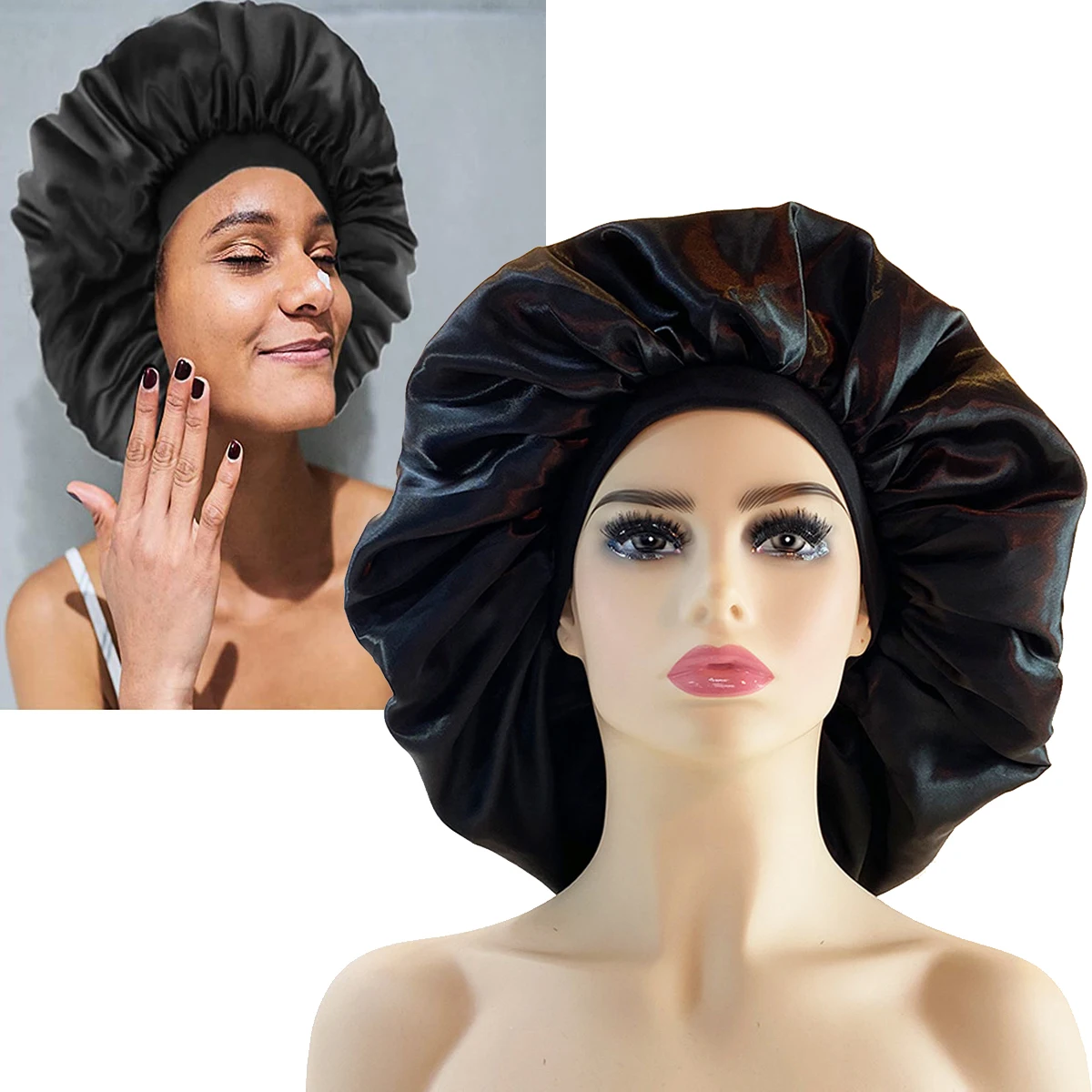 1Pc Extra Big Satin Bonnet Single Layer Satin Silk Sleeping Cap Hair Protection Cap Bonnet For Women Hair Care Black Color
1Pc Extra Big Satin Bonnet Single Layer Satin Silk Sleeping Cap Hair Protection Cap Bonnet For Women Hair Care Black Color