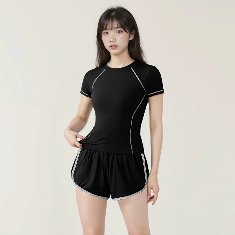 Women Quick Dry Contrast Piping Short Sleeve Top Loose Shorts Running Yoga Badminton Sports Two Piece Set
Women Quick Dry Contrast Piping Short Sleeve Top Loose Shorts Running Yoga Badminton Sports Two Piece Set