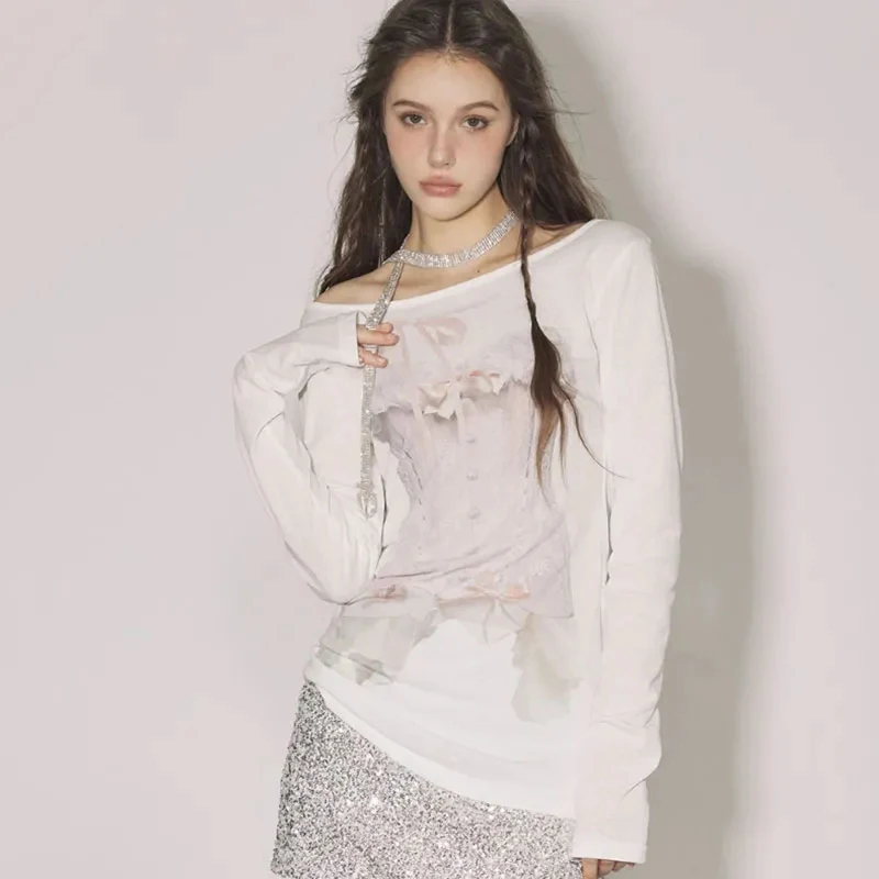 Slant Shoulder Summer Sunscreen Simple Tee Long Sleeve Printed Slim Long Sleeve Blouse Harajuku Y2K Sweet Chic Casual White Top
Slant Shoulder Summer Sunscreen Simple Tee Long Sleeve Printed Slim Long Sleeve Blouse Harajuku Y2K Sweet Chic Casual White Top