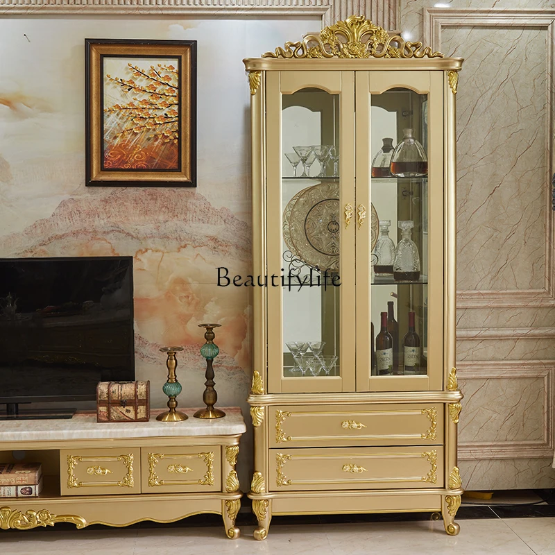European solid wood wine cabinet American light luxury solid wood double door carved decorative cabinet living room
European solid wood wine cabinet American light luxury solid wood double door carved decorative cabinet living room