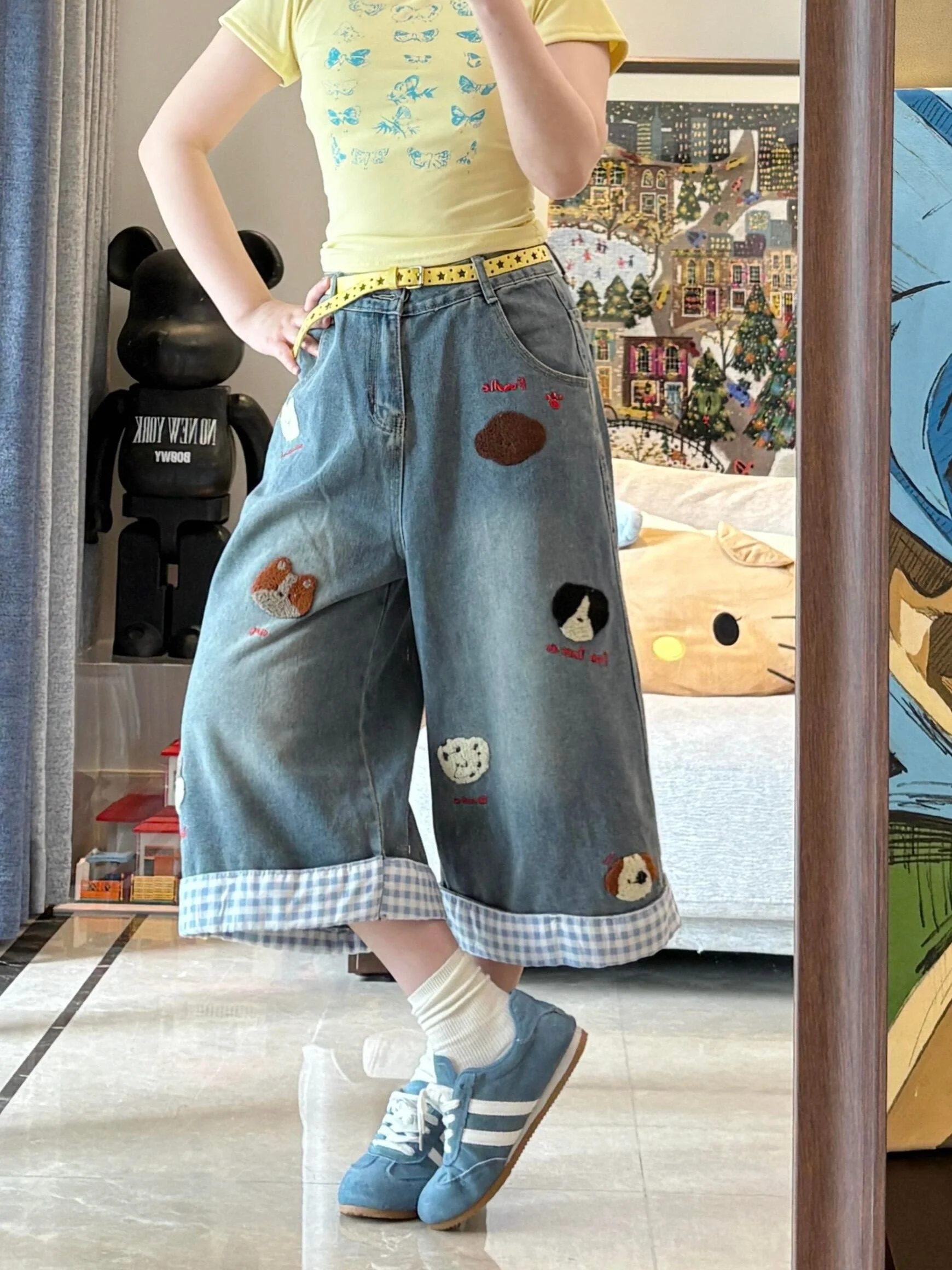 American Style Retro Dog Embroidery Plaid Denim Shorts Women Summer Large Size Loose Straight Leg Seven Pants High Waist
American Style Retro Dog Embroidery Plaid Denim Shorts Women Summer Large Size Loose Straight Leg Seven Pants High Waist