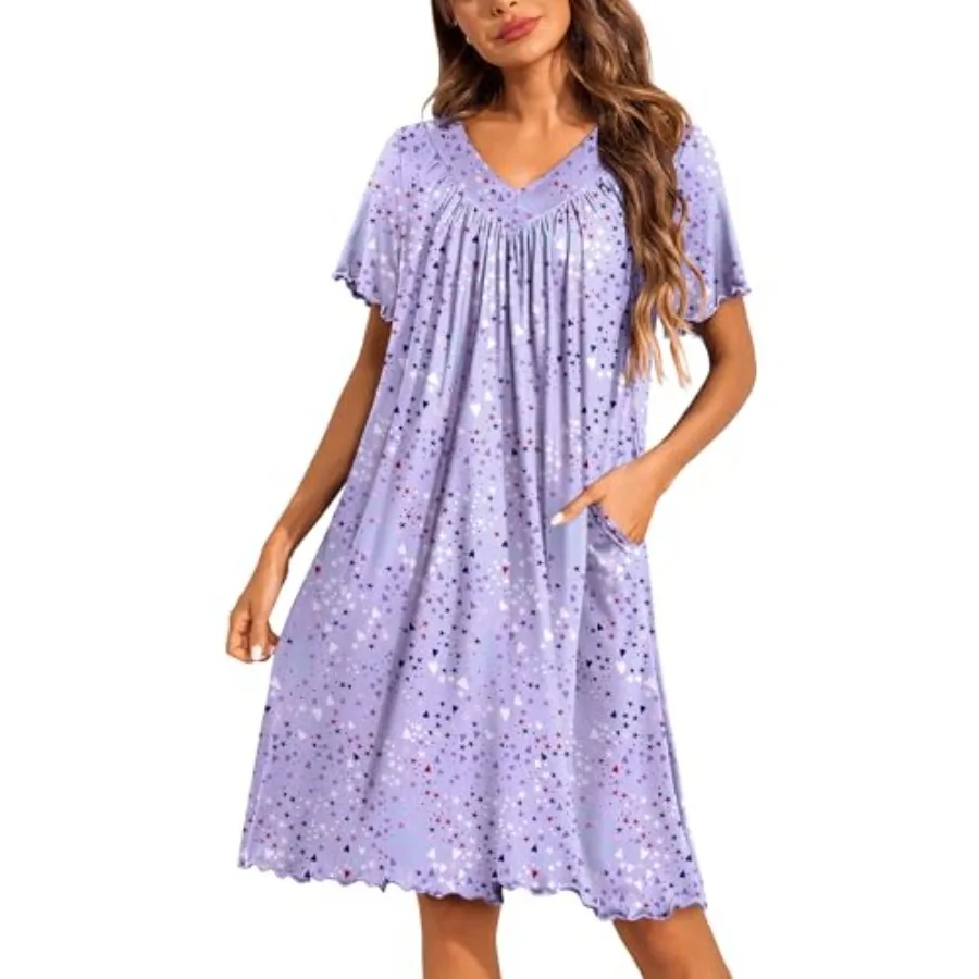 Nightgowns for Women Short Sleeve House Dress with Pockets Pleated Soft Moomoo V Neck Sleepwear
Nightgowns for Women Short Sleeve House Dress with Pockets Pleated Soft Moomoo V Neck Sleepwear