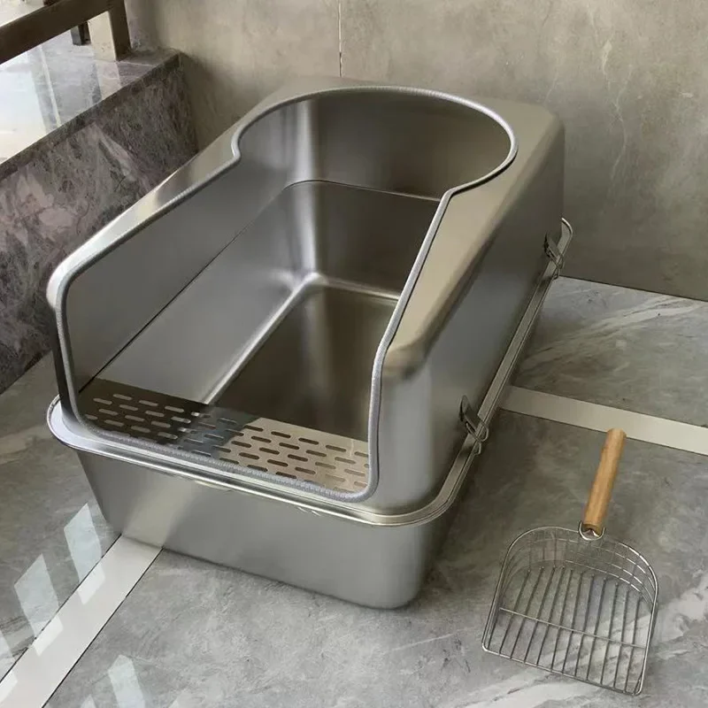 Semi-enclosed stainless steel cat litter box, right-angled square anti-splash
Semi-enclosed stainless steel cat litter box, right-angled square anti-splash