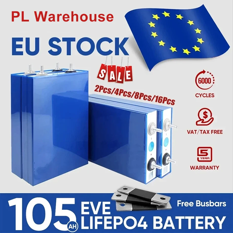 PL STOCK 3,2 В 105 Ач LiFePO4 аккумулятор EVE класса A с бесплатной шиной для DIY 12 В 24 В 48 В аккумулятор солнечной энергии
PL STOCK 3,2 В 105 Ач LiFePO4 аккумулятор EVE класса A с бесплатной шиной для DIY 12 В 24 В 48 В аккумулятор солнечной энергии