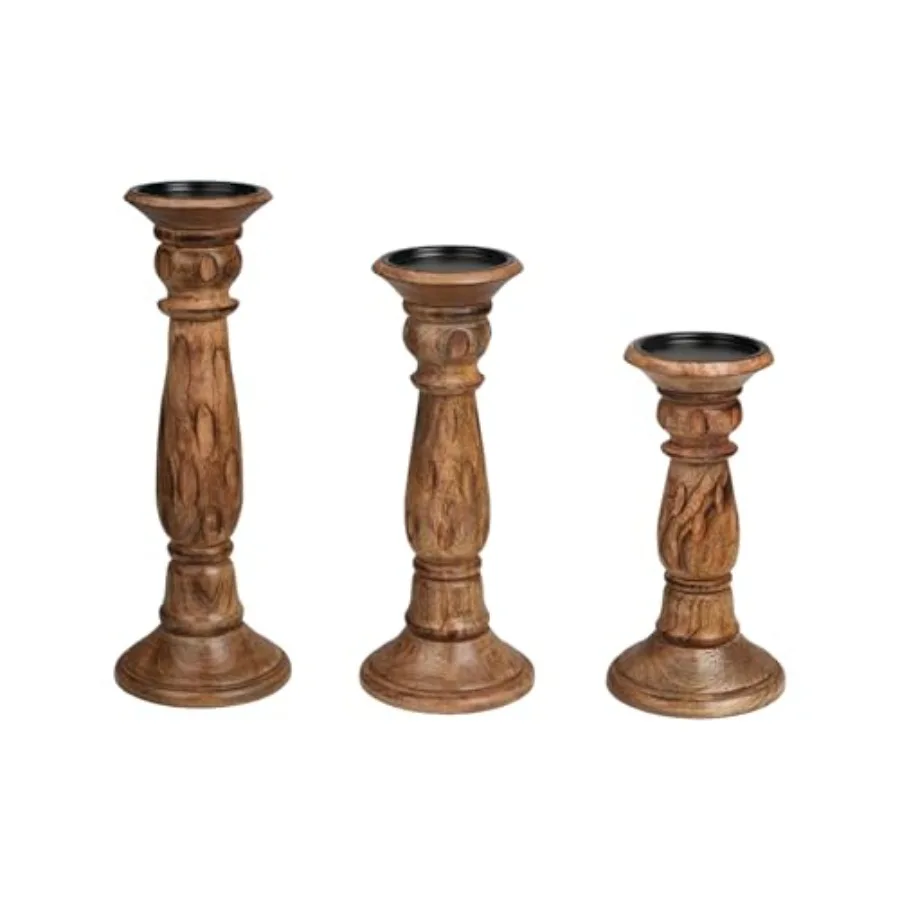 Rustic Wooden Candle Holder Set of 3, Hand-Carved Mango Wood with Elegant Design, Vintage Unique Carving Home Décor Pillar and
Rustic Wooden Candle Holder Set of 3, Hand-Carved Mango Wood with Elegant Design, Vintage Unique Carving Home Décor Pillar and