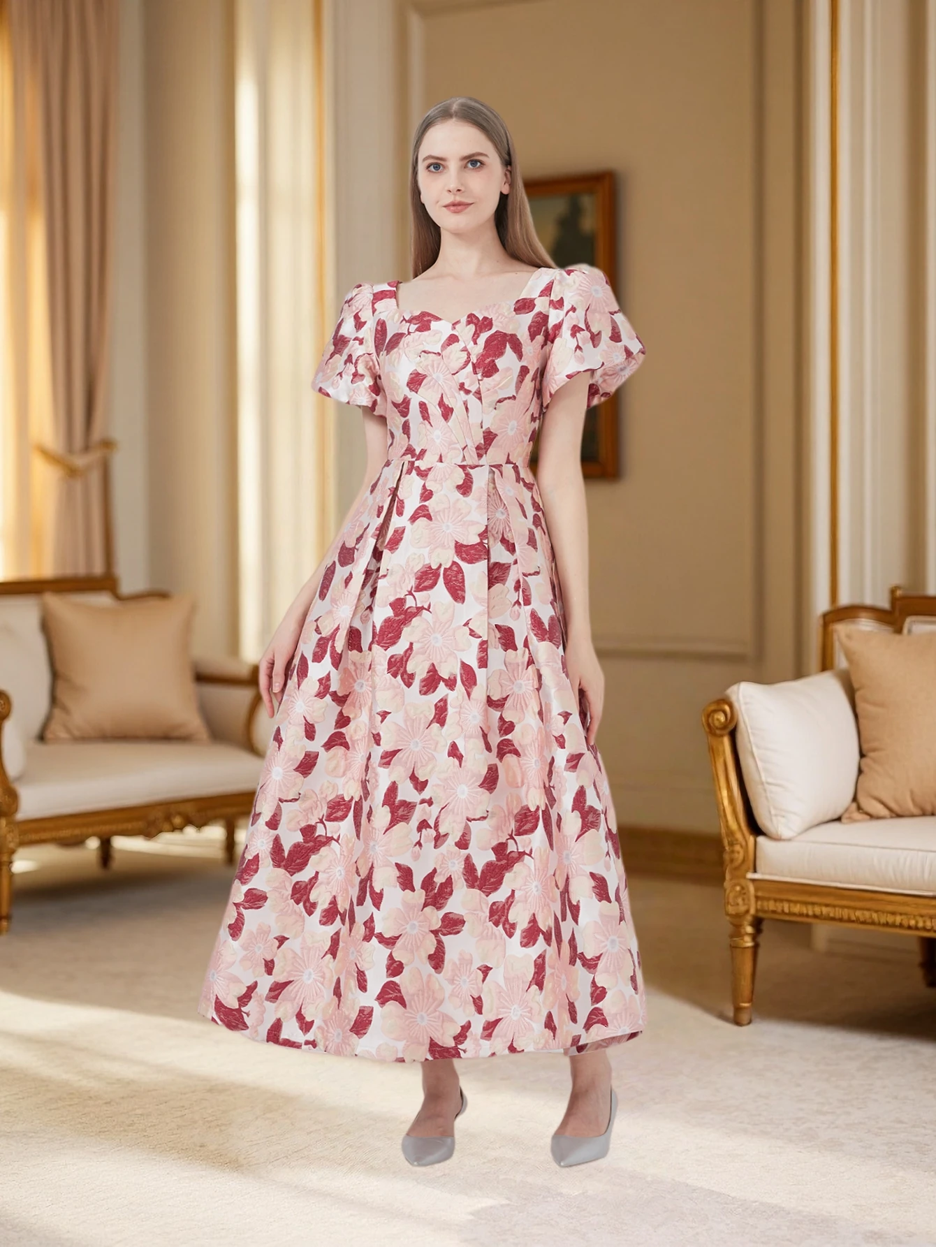 French retro square neck puff sleeve jacquard waist-cinching flared maxi dress wedding bridesmaid date banquet elegant gown
French retro square neck puff sleeve jacquard waist-cinching flared maxi dress wedding bridesmaid date banquet elegant gown