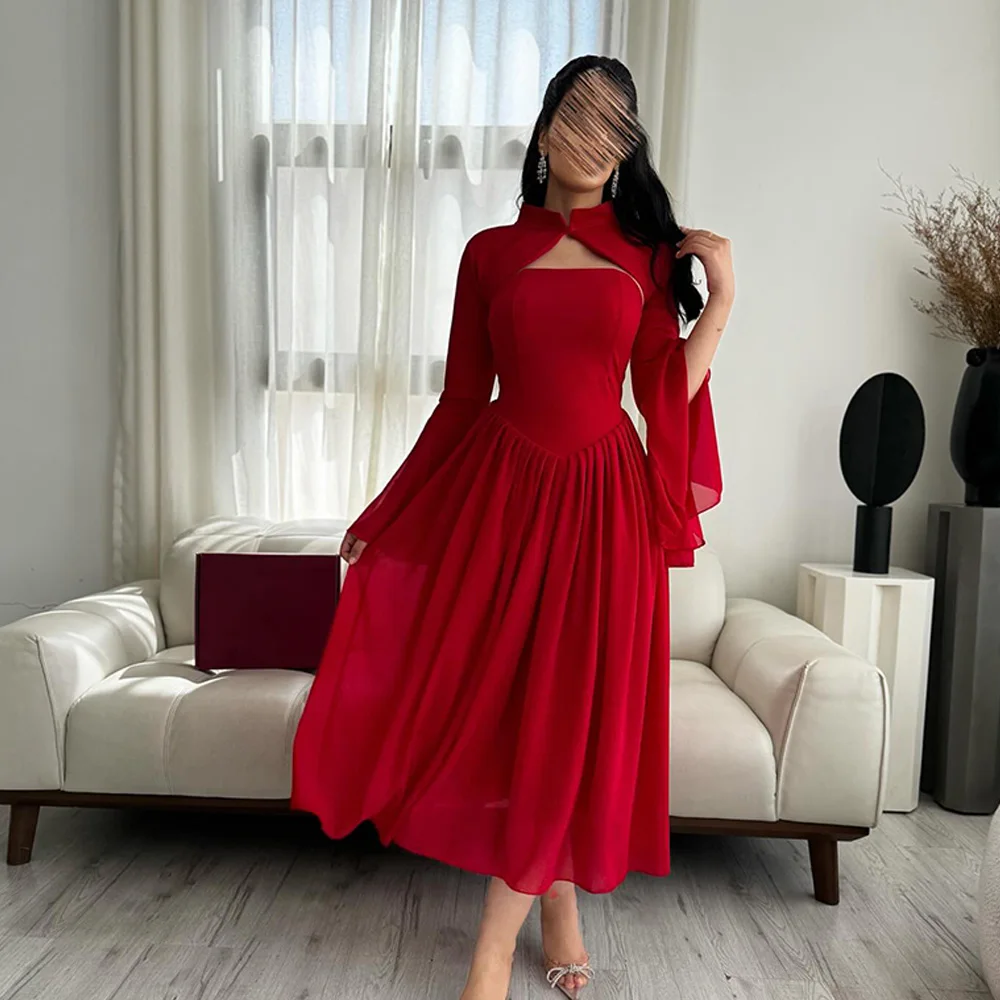 Customized High Quality Organza Flare sleeves Evening Dress Temperament Tea Length High Collar Long Sleeves Celebrity Gowns
Customized High Quality Organza Flare sleeves Evening Dress Temperament Tea Length High Collar Long Sleeves Celebrity Gowns