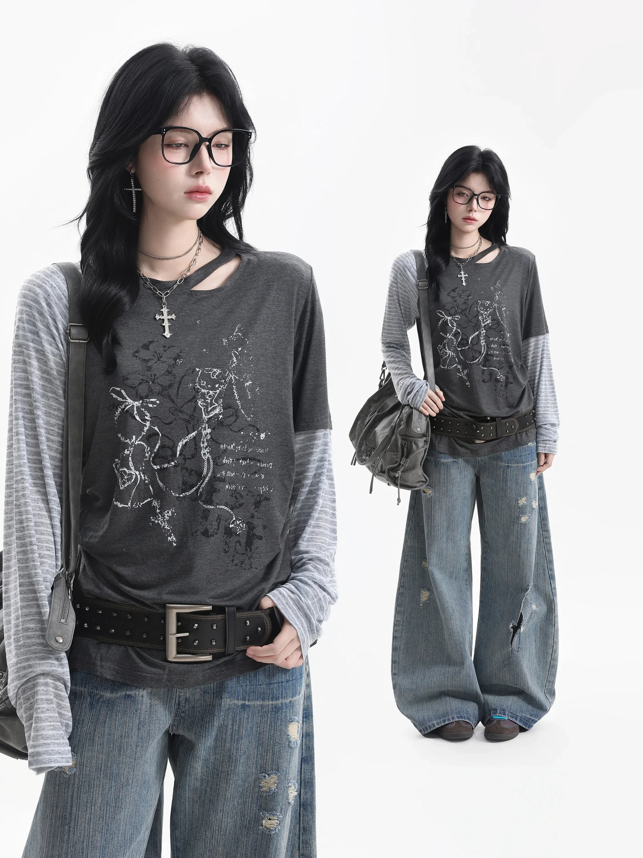 American Retro Striped Splice Long Sleeve T-Shirt Women Loose Fit Casual Style Summer Breathable round Neck Short Length
American Retro Striped Splice Long Sleeve T-Shirt Women Loose Fit Casual Style Summer Breathable round Neck Short Length