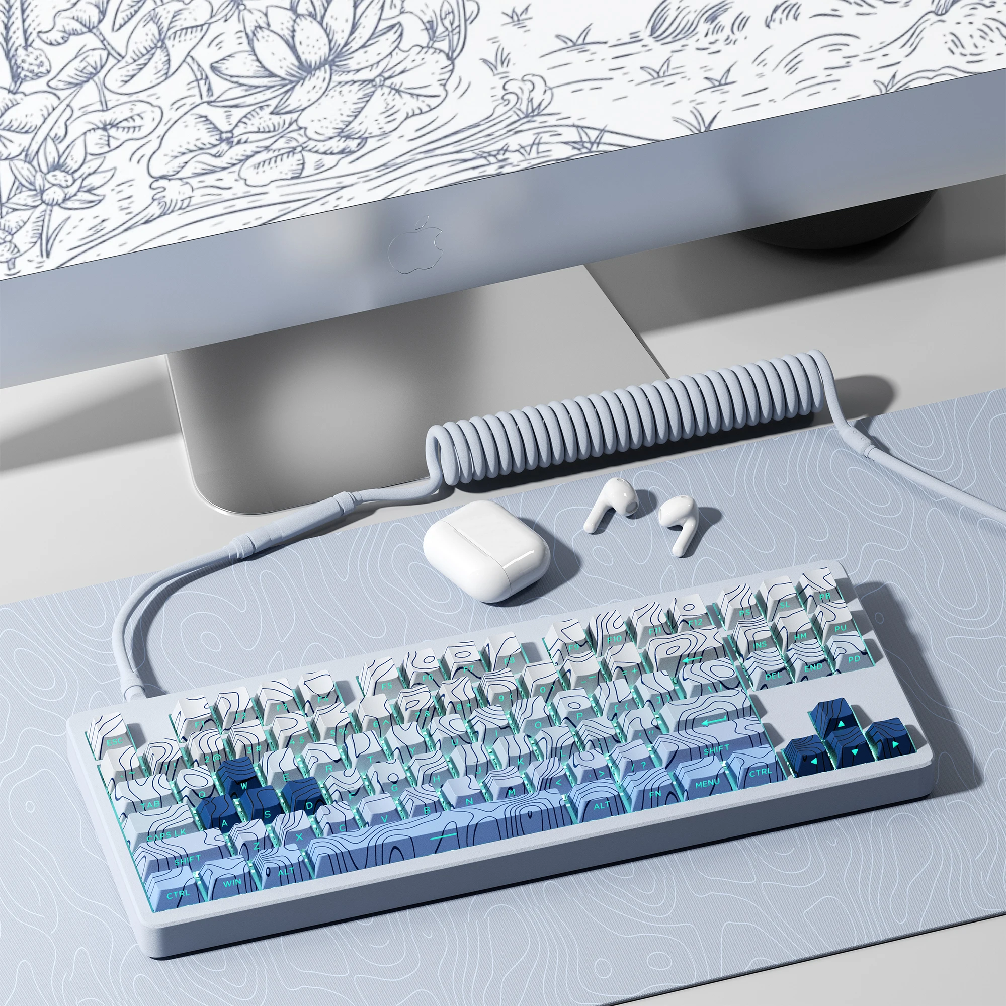 Contour, blue and white porcelain original side engraved keycap PBT creative personality light-transmitting customization
Contour, blue and white porcelain original side engraved keycap PBT creative personality light-transmitting customization