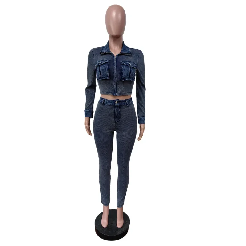 Ribbed Patchwork Denim 2 Piece Set 3D Pockets Women Fashion Long Sleeve Zipper Jackets Crop Tops + Pencil Pants Jeans Suits
Ribbed Patchwork Denim 2 Piece Set 3D Pockets Women Fashion Long Sleeve Zipper Jackets Crop Tops + Pencil Pants Jeans Suits