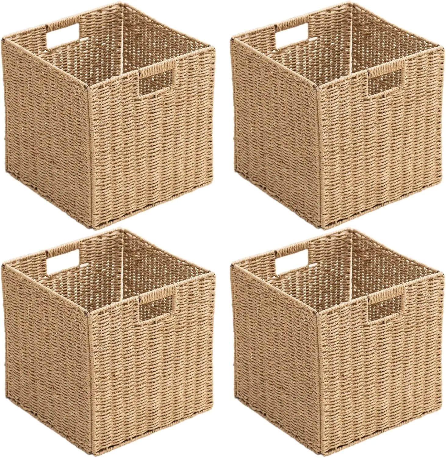 Paper Woven Cube Storage Baskets with Handles, Set of 4 Foldable 13" Organizer for Clothes Toys
Paper Woven Cube Storage Baskets with Handles, Set of 4 Foldable 13" Organizer for Clothes Toys