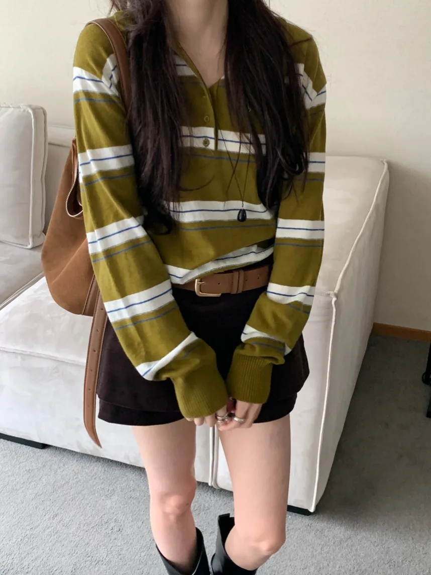 Retro Ne Long Sve Striped Knitwear Base Layer Color Blo Women's Autumn Winter New Sle Chic Loose Fit Knitted Top
Retro Ne Long Sve Striped Knitwear Base Layer Color Blo Women's Autumn Winter New Sle Chic Loose Fit Knitted Top