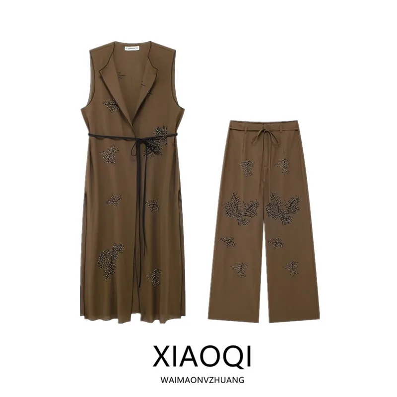 New Autumn 2024 Women's Faion Embroidered Wide Leg Pants Long Vest Design Sensation Clothing Set for Young Profional Women
New Autumn 2024 Women's Faion Embroidered Wide Leg Pants Long Vest Design Sensation Clothing Set for Young Profional Women