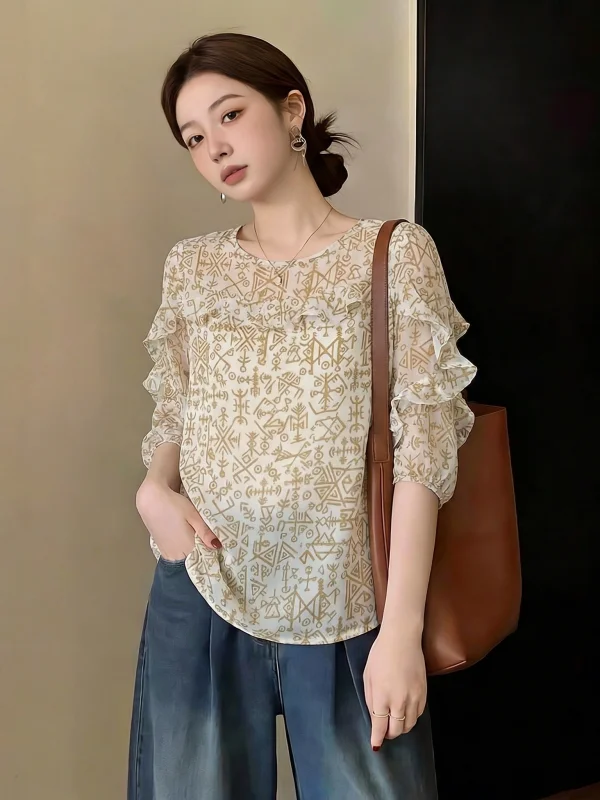 Floral Lace Hem Short Sleeve Chiffon Shirt Women's Summer New Style plus Size Fashionable Youthful Top Korean Style Commute
Floral Lace Hem Short Sleeve Chiffon Shirt Women's Summer New Style plus Size Fashionable Youthful Top Korean Style Commute