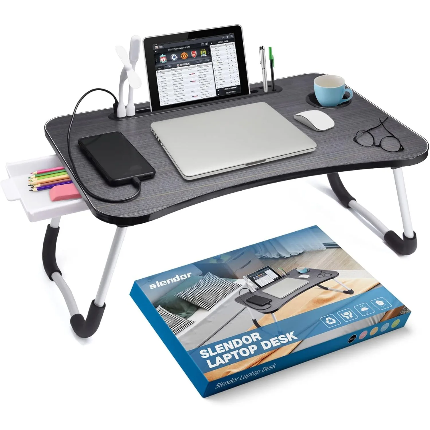 Laptop desk with tablet slot, foldable laptop desk with storage drawer, black
Laptop desk with tablet slot, foldable laptop desk with storage drawer, black