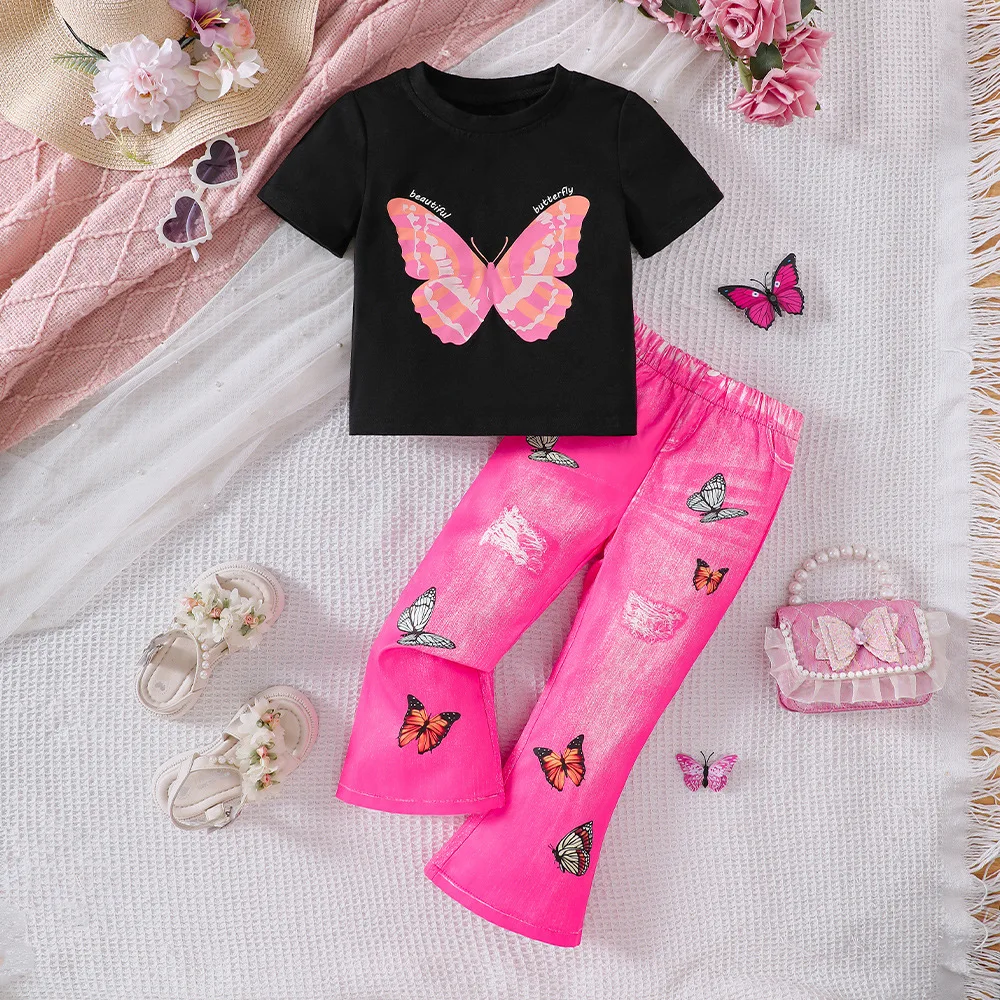 2025 Summer Child Clothes Sets Short Sleeve O Neck T-shirt Print Butterfly Flare Pants 2 Piece Sets Girls Clothes Sets 2-7T
2025 Summer Child Clothes Sets Short Sleeve O Neck T-shirt Print Butterfly Flare Pants 2 Piece Sets Girls Clothes Sets 2-7T