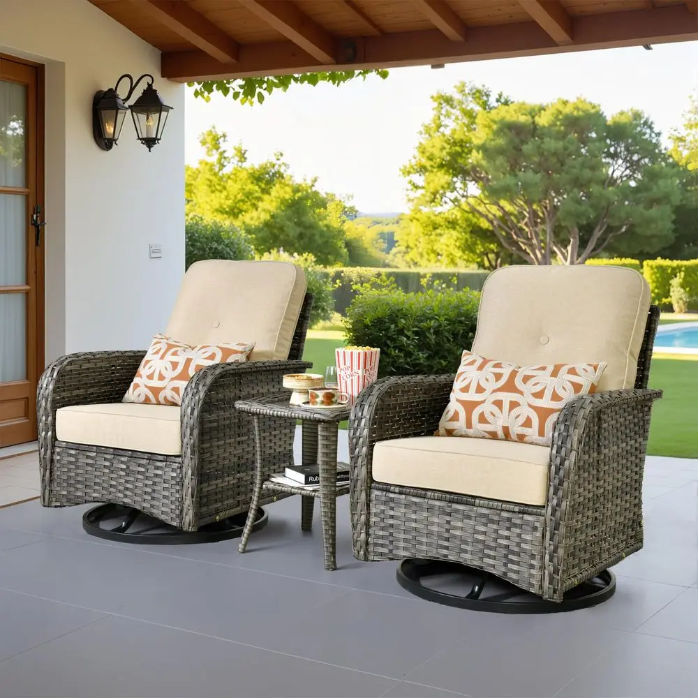 Outdoor Swivel Rocker Patio Chairs, 3 Pieces Patio Furniture Set with Rocking Chair and Wicker Side Table, Outdoor Furniture Co
Outdoor Swivel Rocker Patio Chairs, 3 Pieces Patio Furniture Set with Rocking Chair and Wicker Side Table, Outdoor Furniture Co