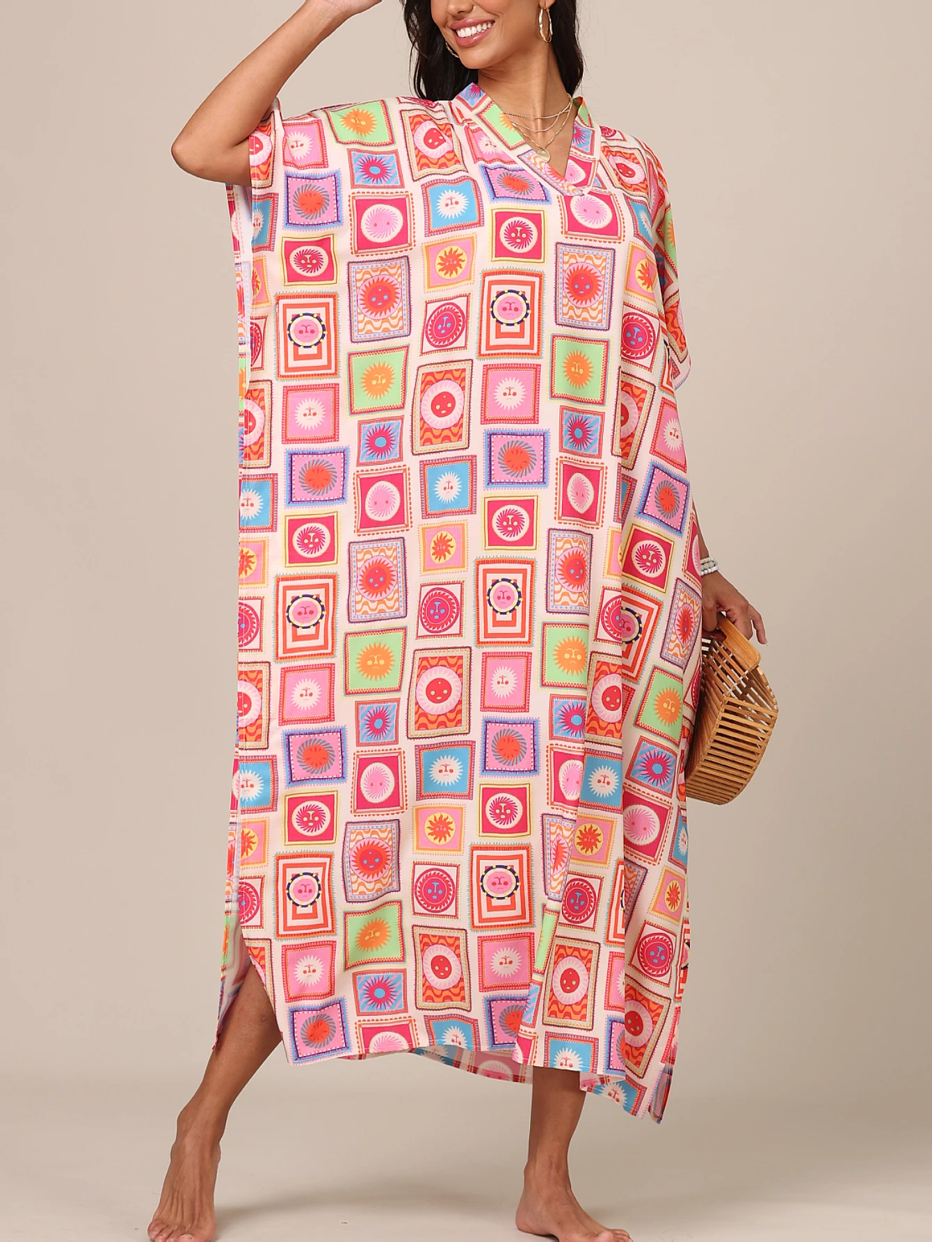 Women's Kaftan Dresses, Colorful Print Mrs Roper Caftan, Bathing Suit Cover Ups Beach Dresses
Women's Kaftan Dresses, Colorful Print Mrs Roper Caftan, Bathing Suit Cover Ups Beach Dresses