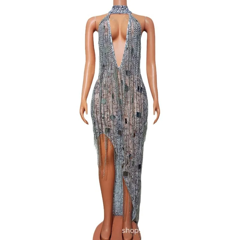 Sexy Neck Deep V Backless Seaside Vacation Dress Annual Meeting Host Dress Bar Band Performance Suit Robe Femme Chic Et Élégante
Sexy Neck Deep V Backless Seaside Vacation Dress Annual Meeting Host Dress Bar Band Performance Suit Robe Femme Chic Et Élégante