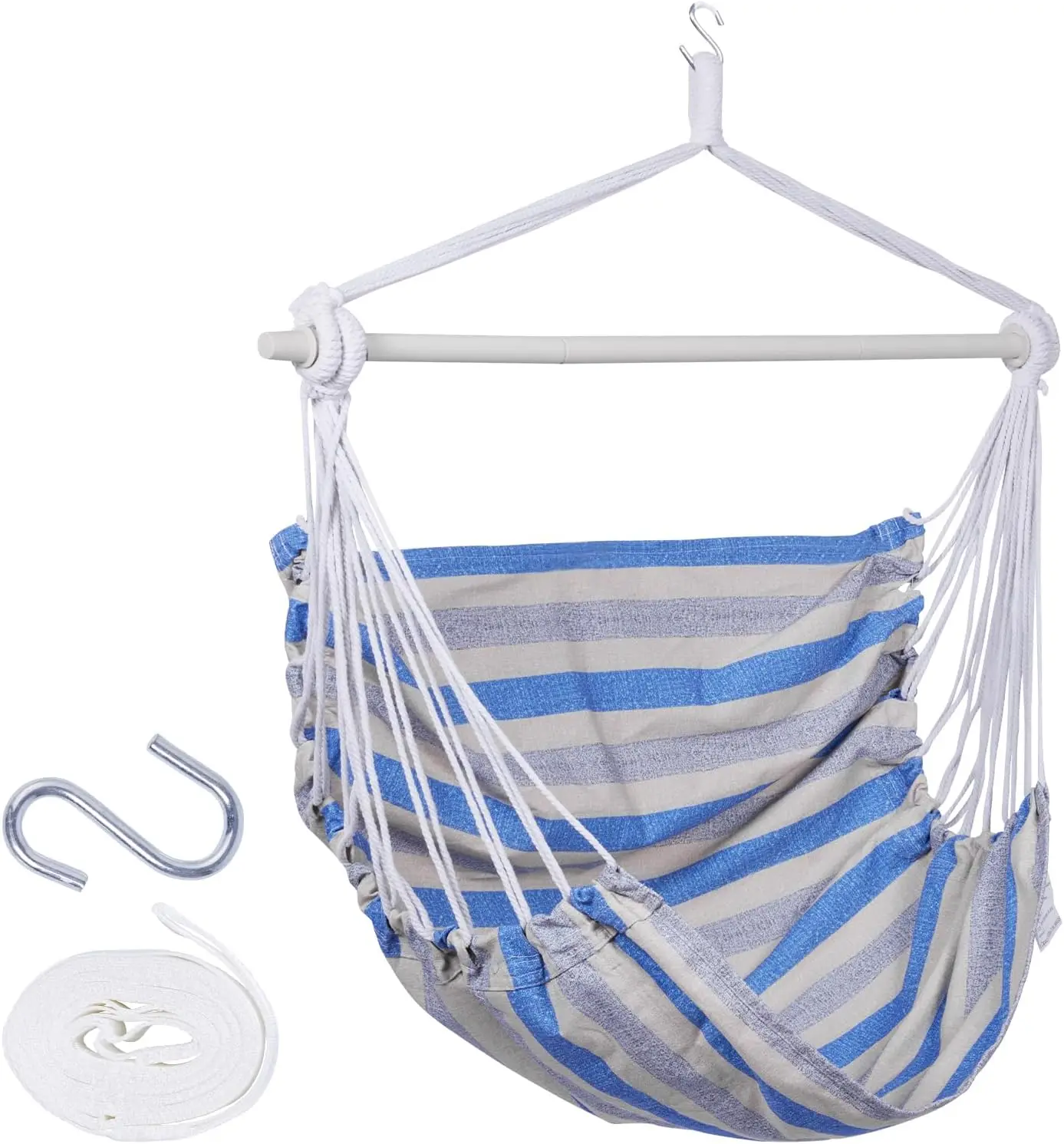 Backyard Expressions Striped Hammo Chair Hanging Rope Swing Chair, Anti Slip Steel Spreader Bar
Backyard Expressions Striped Hammo Chair Hanging Rope Swing Chair, Anti Slip Steel Spreader Bar