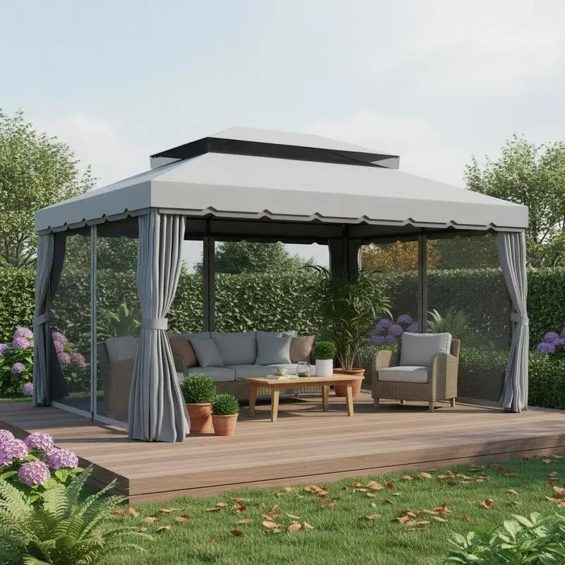 3 x 4m Aluminium Garden Gazebo, Marquee Canopy Shelter Pavilion Party Tent with Nets and Curtains for Garden and Deck, Light Grey
3 x 4m Aluminium Garden Gazebo, Marquee Canopy Shelter Pavilion Party Tent with Nets and Curtains for Garden and Deck, Light Grey