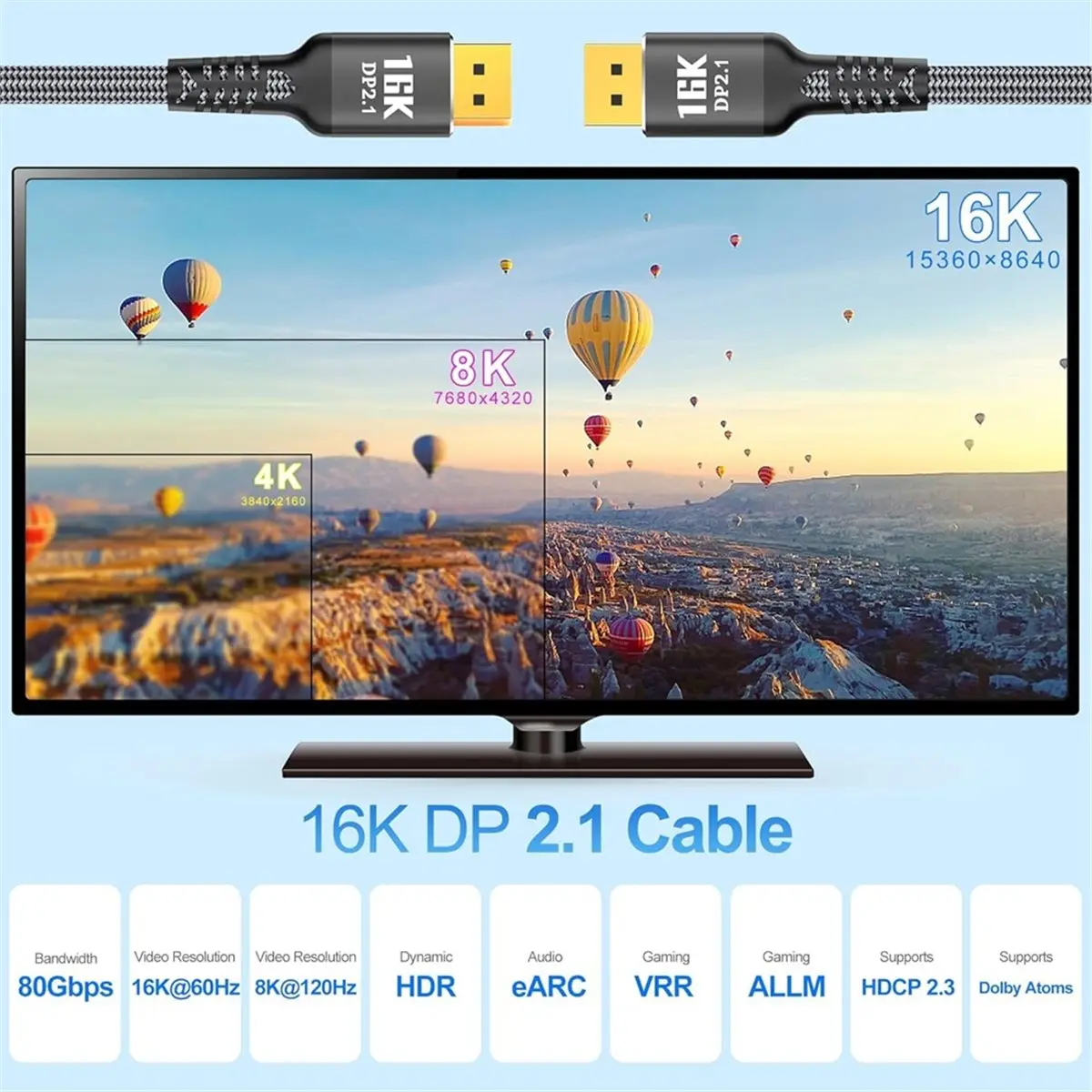 Кабель DisplayPort 2,1,40 Гбит/с HDR10 HDCP DSC 1,2a Плетеный шнур DP 2.1 для игрового монитора FreeSync G-Sync 5 м
Кабель DisplayPort 2,1,40 Гбит/с HDR10 HDCP DSC 1,2a Плетеный шнур DP 2.1 для игрового монитора FreeSync G-Sync 5 м