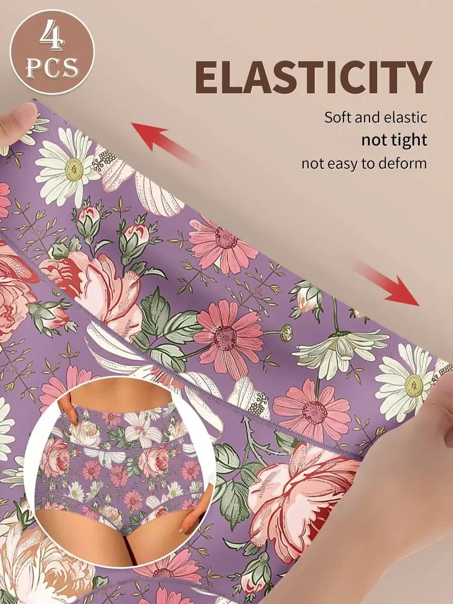4 Pcs Womens Mid-High Waist Floral Print Briefs Soft Elastic Breathable Panties
4 Pcs Womens Mid-High Waist Floral Print Briefs Soft Elastic Breathable Panties