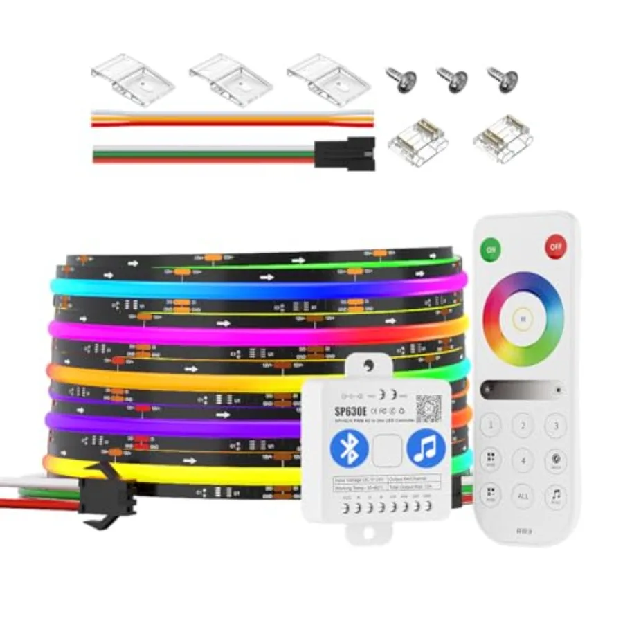 FCOB WS2811 IC RGB Chip Chasing Color COB LED Strip DC12V 630LED/m 16.4FT 70IC 10mm Width 4 Zone 2.4GHz RF Remote RB3+SP630E Bl
FCOB WS2811 IC RGB Chip Chasing Color COB LED Strip DC12V 630LED/m 16.4FT 70IC 10mm Width 4 Zone 2.4GHz RF Remote RB3+SP630E Bl