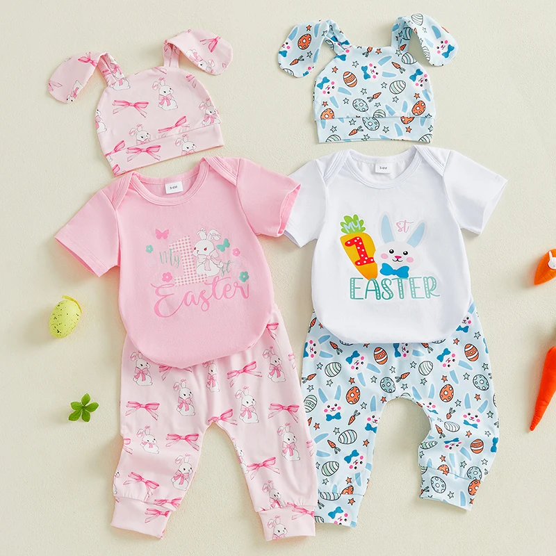 Baby Girls Boys Easter Outfits Short Sleeve Romper with Bunny Bow Pattern Pants and Hat Lovely 3Pcs Set
Baby Girls Boys Easter Outfits Short Sleeve Romper with Bunny Bow Pattern Pants and Hat Lovely 3Pcs Set