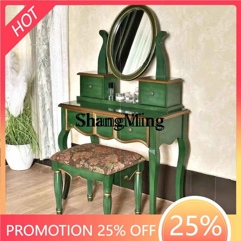 FG solid wood dresser combination exquisite gold-painted retro green drawer storage with mirror small apartment storage
FG solid wood dresser combination exquisite gold-painted retro green drawer storage with mirror small apartment storage