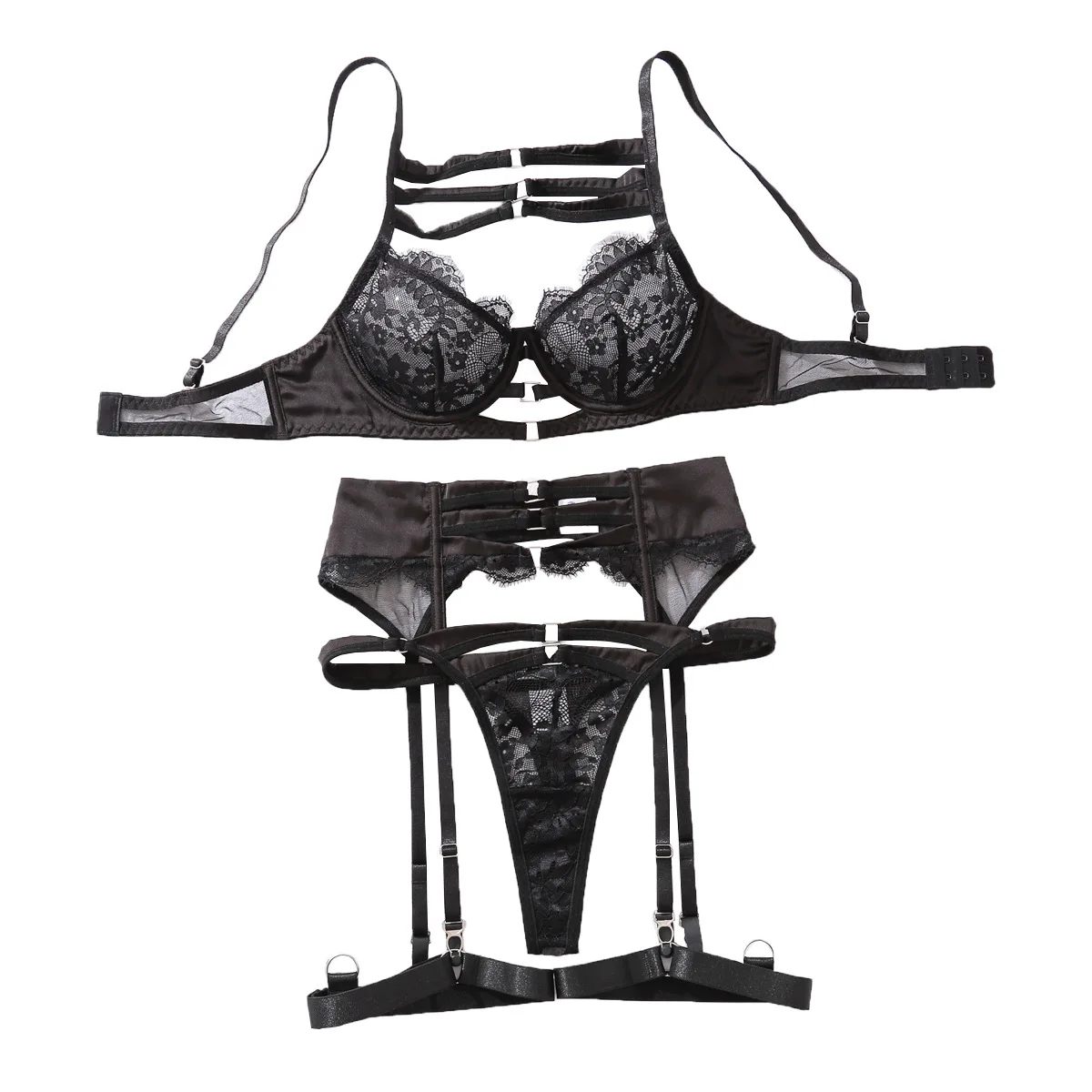 Sexy Sheer Mesh Lingerie Set Summer Female Perspective Exotic Underwear Four-piece Set with Steel Wire Lady Eyelashes Lace Bra
Sexy Sheer Mesh Lingerie Set Summer Female Perspective Exotic Underwear Four-piece Set with Steel Wire Lady Eyelashes Lace Bra