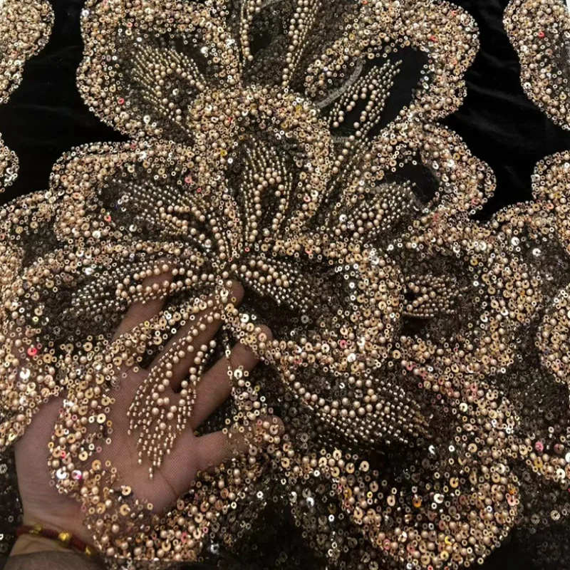 Glamorous Velvet Lace Fabric 2026 High Quality Sequins and Beaded Embroidery Net Fabric For Evening Gown Party Dress Sewing
Glamorous Velvet Lace Fabric 2026 High Quality Sequins and Beaded Embroidery Net Fabric For Evening Gown Party Dress Sewing
