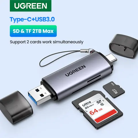 UGREEN – lecteur de cartes mémoire intelligent USB 3.0, Type C vers SD, Micro SD, TF, accessoires pour ordinateur portable