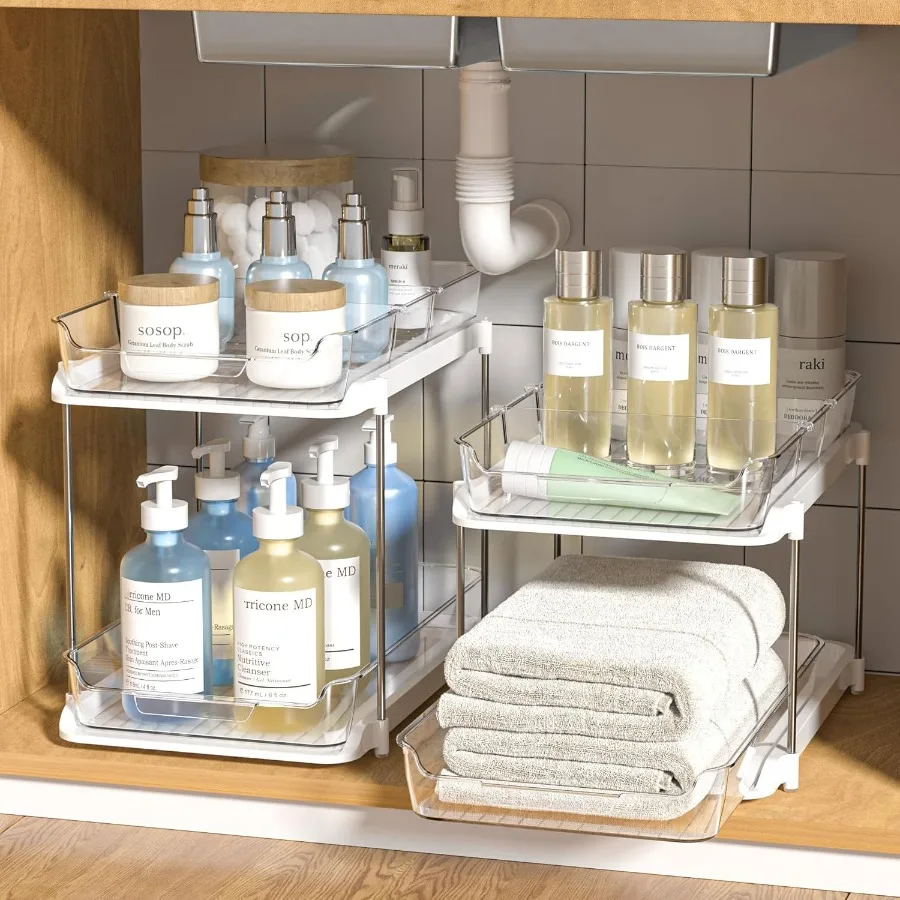 2 Sets of 2Tier MultiPurpose Bathroom Under Sink Organizers and Storage Stackable Kitchen Pantry Organization Pull Out Medicine
2 Sets of 2Tier MultiPurpose Bathroom Under Sink Organizers and Storage Stackable Kitchen Pantry Organization Pull Out Medicine