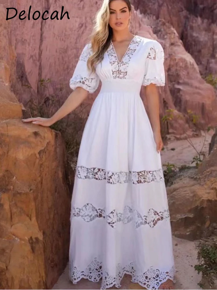 Delocah High Quality Summer Women Fashion Designer High Waist Long Dress Lantern Sleeve High Waist Hollow Out A-Line Dresses
Delocah High Quality Summer Women Fashion Designer High Waist Long Dress Lantern Sleeve High Waist Hollow Out A-Line Dresses