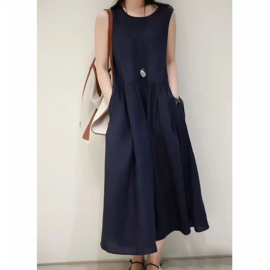 Withered Summer New Slimming Round Neck Loose Linen Plain Weave Sleeveless Vest Dress Party Dresses Vestidos Women's Dress
Withered Summer New Slimming Round Neck Loose Linen Plain Weave Sleeveless Vest Dress Party Dresses Vestidos Women's Dress