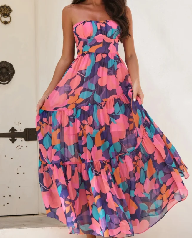 Women's Dress Summer New Elegant and Sexy Beach Vacation Style Bohemian Print Backless Lace Up A-Line Strapless Dress
Women's Dress Summer New Elegant and Sexy Beach Vacation Style Bohemian Print Backless Lace Up A-Line Strapless Dress