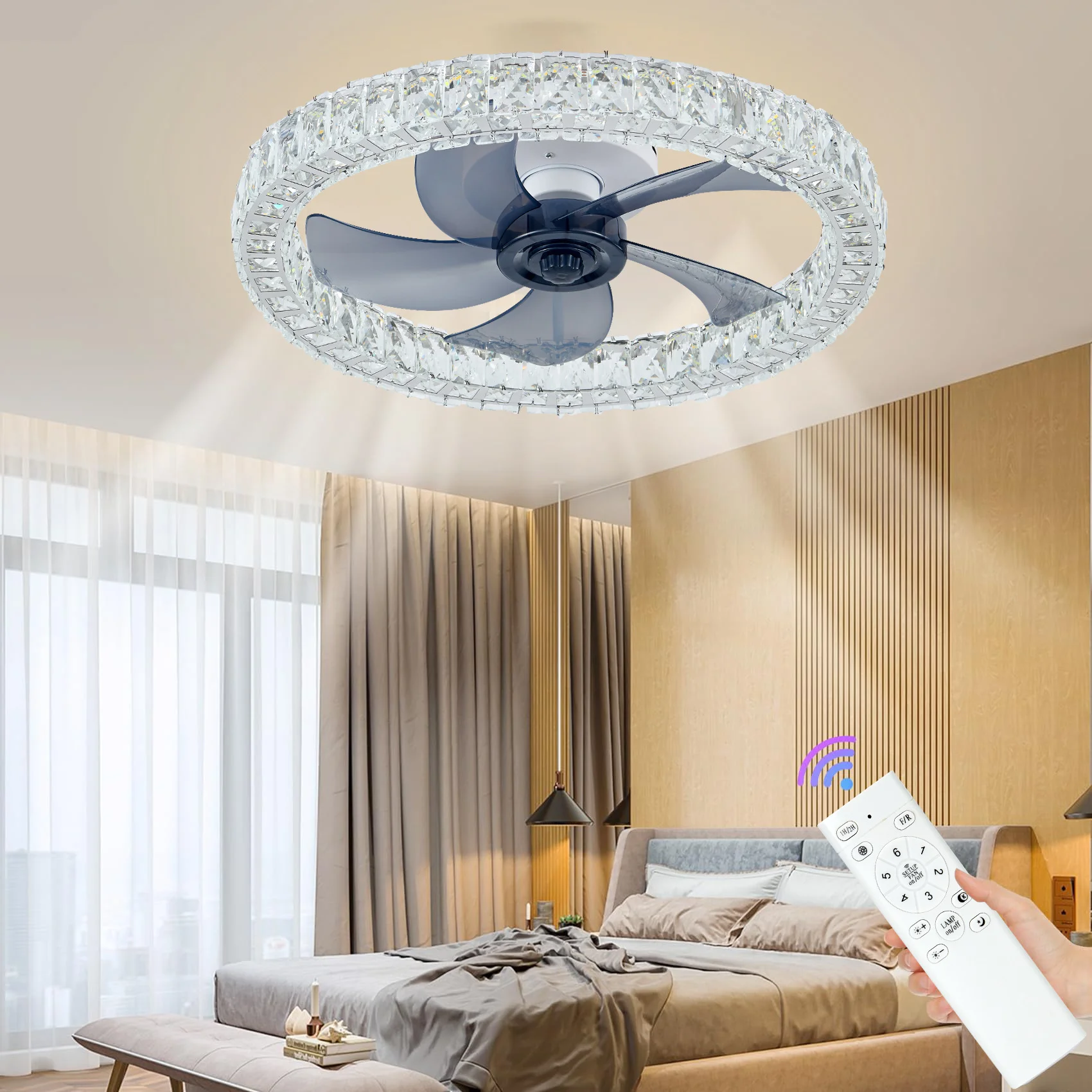 Crystal Ceiling Fan Light with Lights and Remote, Ceiling Fan Flush Mount, Smart 5 Fan Blades, Modern Ceiling Fans for Bedroom
Crystal Ceiling Fan Light with Lights and Remote, Ceiling Fan Flush Mount, Smart 5 Fan Blades, Modern Ceiling Fans for Bedroom