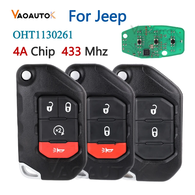 Flip Remote Car Key fob for Jeep Wrangler Rubicon Sahara JK JL 2018+ SIP22 433Mhz 4A Chip OHT1130261 2/3/4buttons Aftermarket
Flip Remote Car Key fob for Jeep Wrangler Rubicon Sahara JK JL 2018+ SIP22 433Mhz 4A Chip OHT1130261 2/3/4buttons Aftermarket