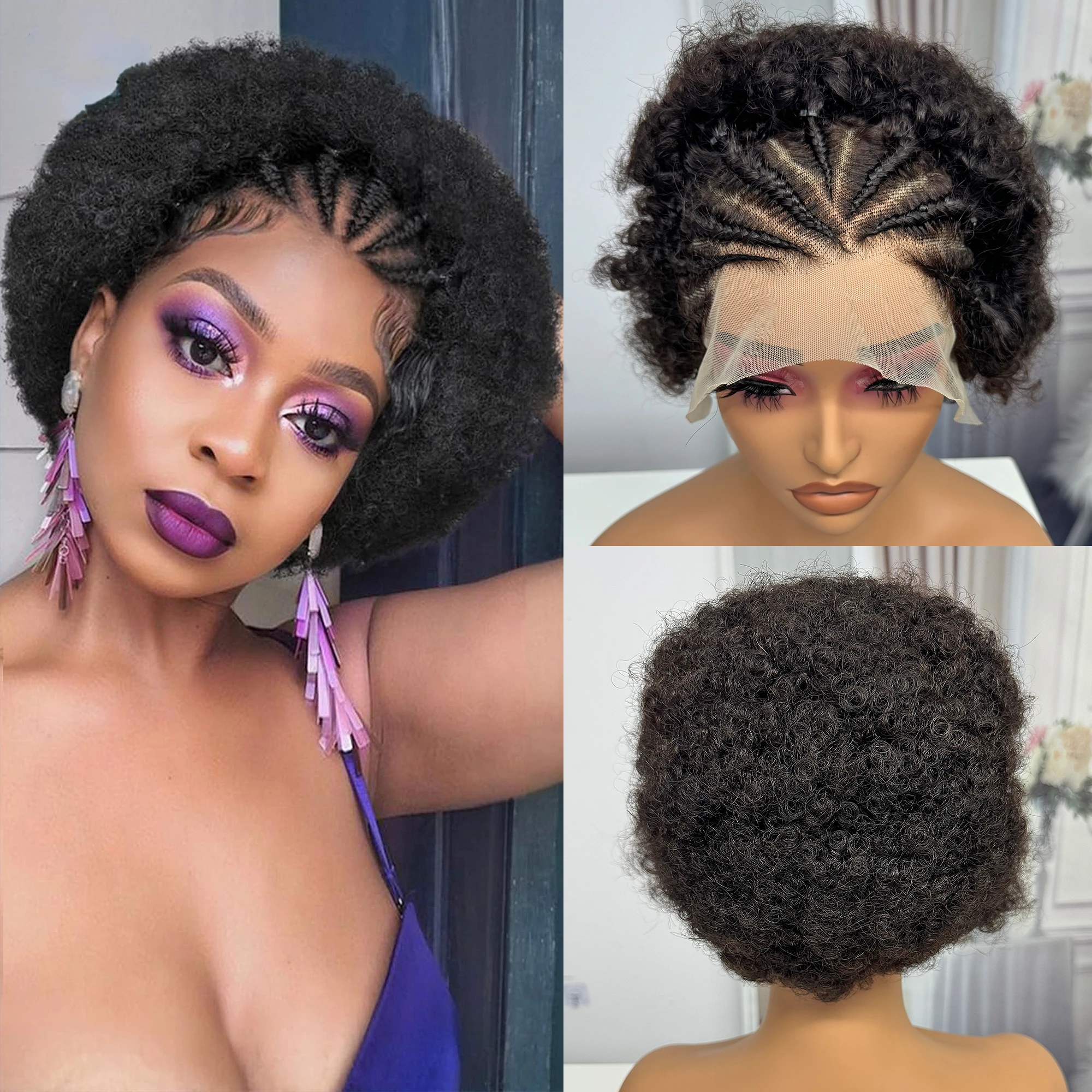 6 Inch Bouncy Curly Wig Afro Curly Wig Brazilian Remy Hair Human Hair Wig with Braids for Women Colored Wig 13x4 Lace Frontal
6 Inch Bouncy Curly Wig Afro Curly Wig Brazilian Remy Hair Human Hair Wig with Braids for Women Colored Wig 13x4 Lace Frontal