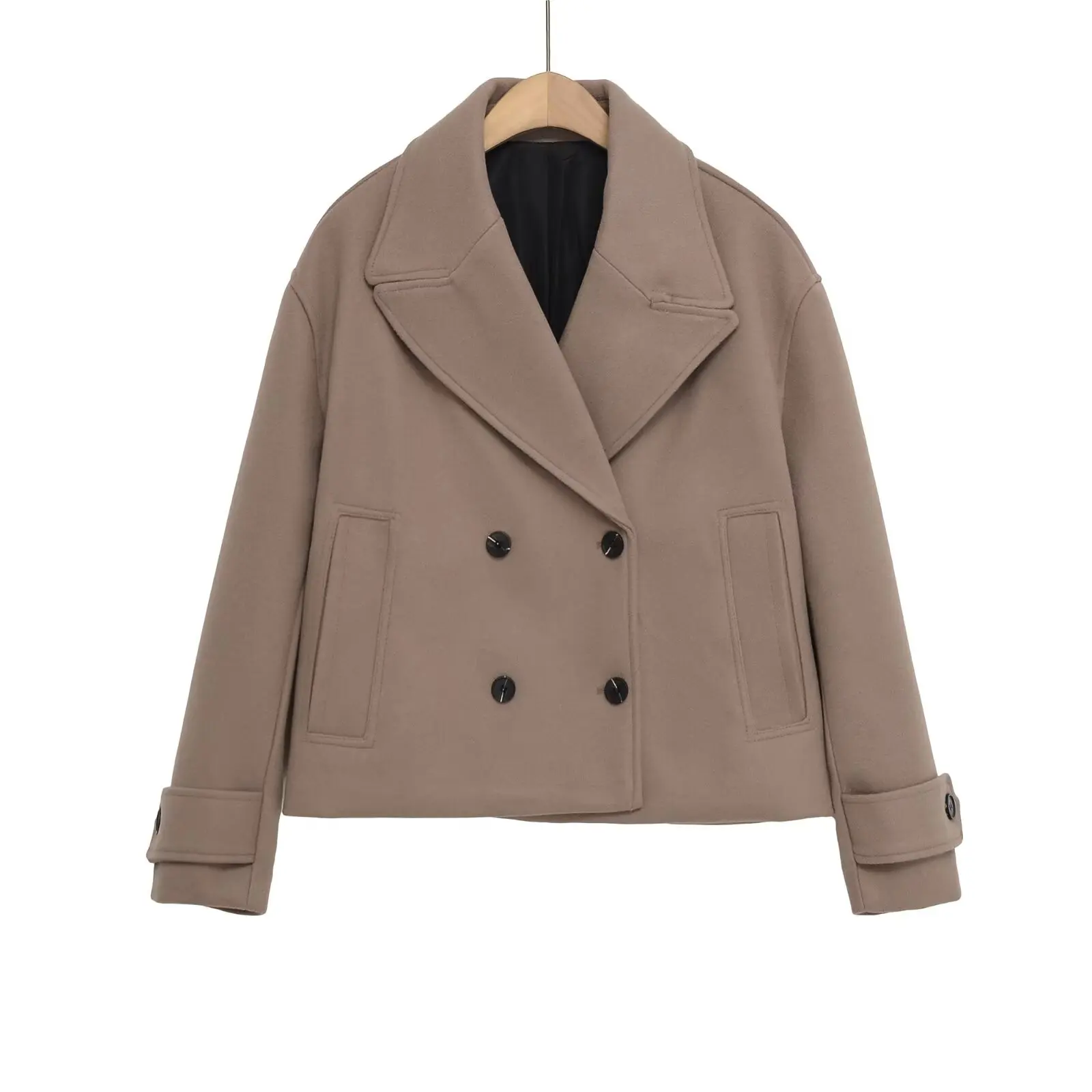 New fashionable women's two-color coat, retro casual chic women's coat, solid color pocket, double breasted short coat
New fashionable women's two-color coat, retro casual chic women's coat, solid color pocket, double breasted short coat