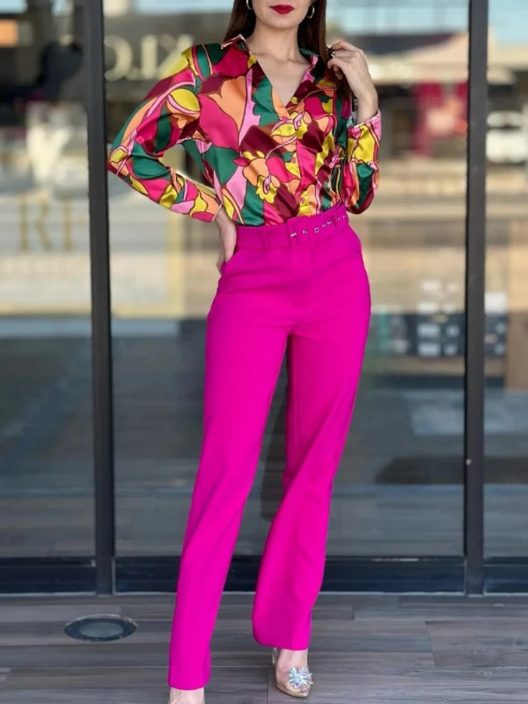 Fashion women's suit 2025 spring new printed long-sleeved shirt casual high-waisted trousers two-piece set
Fashion women's suit 2025 spring new printed long-sleeved shirt casual high-waisted trousers two-piece set