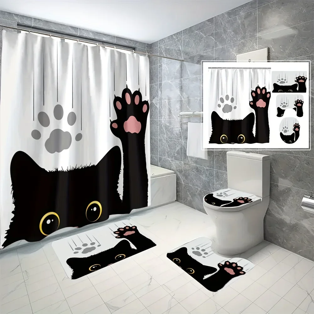 Cute Cat Print Bathroom 4-Piece Set Waterproof Shower Curtain Non-Slip Mats Soft Microfiber Material Fun & Stylish Design
Cute Cat Print Bathroom 4-Piece Set Waterproof Shower Curtain Non-Slip Mats Soft Microfiber Material Fun & Stylish Design