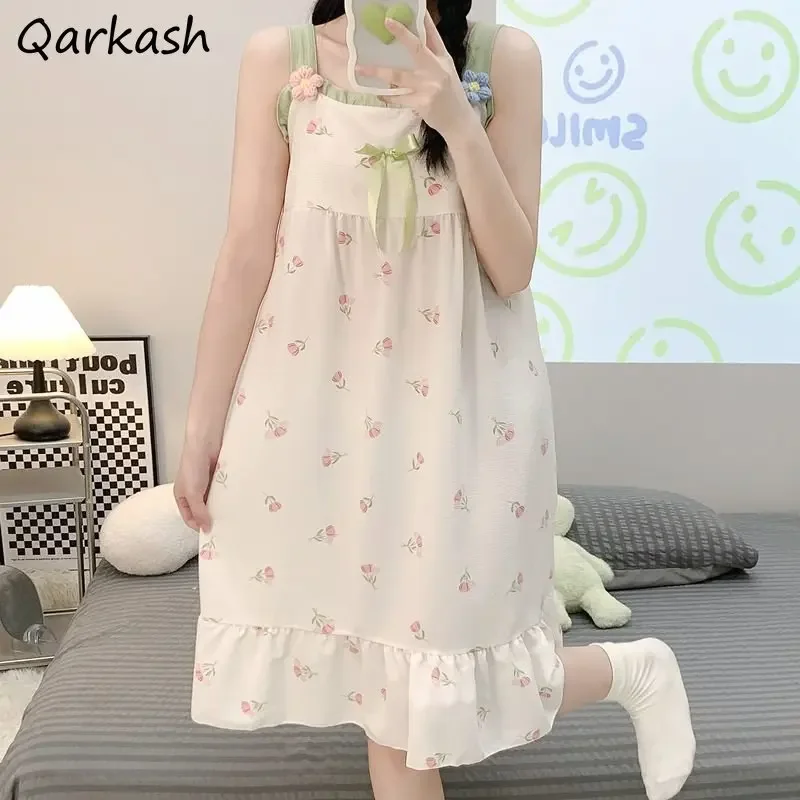 Floral Nightgowns Women Sleepwear Ruffles Sweet Baggy Summer Thin Nighty Knee-length Home Chest Pad Princess Fashion Tender Ins
Floral Nightgowns Women Sleepwear Ruffles Sweet Baggy Summer Thin Nighty Knee-length Home Chest Pad Princess Fashion Tender Ins