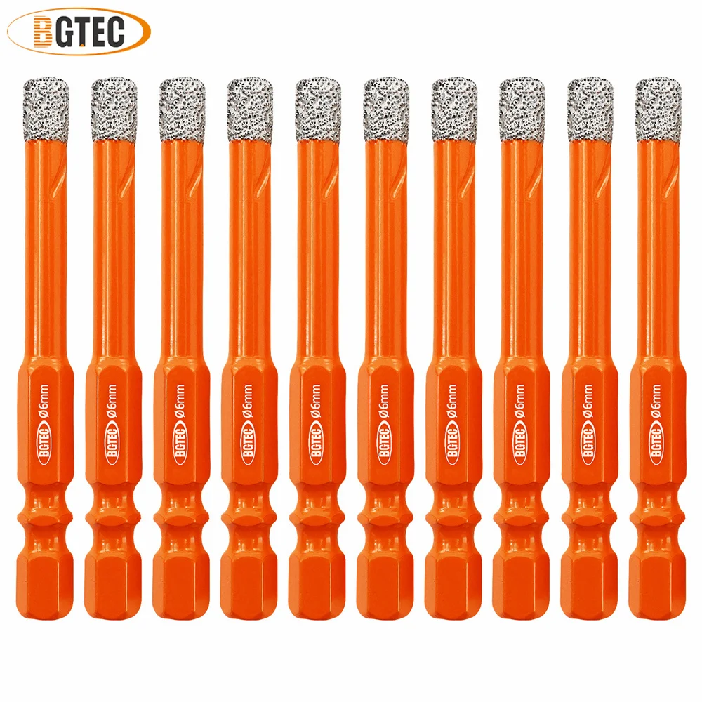 BGTEC 10pcs/box 6mm Hex Shank Dry Drilling Bits Vacuum Brazed Granite Marble Tile Hand Tools Mini Diamond Drill Saw Core Bits
BGTEC 10pcs/box 6mm Hex Shank Dry Drilling Bits Vacuum Brazed Granite Marble Tile Hand Tools Mini Diamond Drill Saw Core Bits