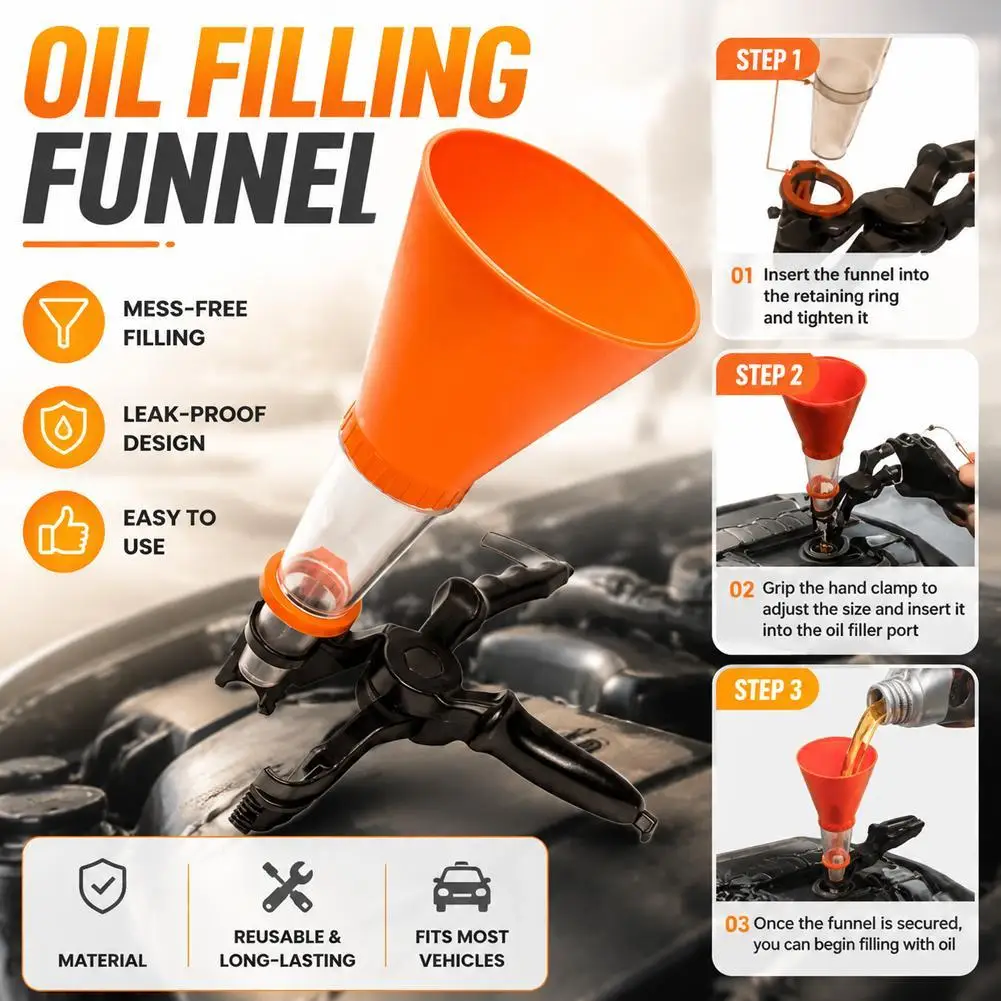 Hands-Free Car Engine Oil Funnel Set Adjustable Clamp Leak-Proof Wide Mouth Transparent Refueling Filler Tool Universal
Hands-Free Car Engine Oil Funnel Set Adjustable Clamp Leak-Proof Wide Mouth Transparent Refueling Filler Tool Universal