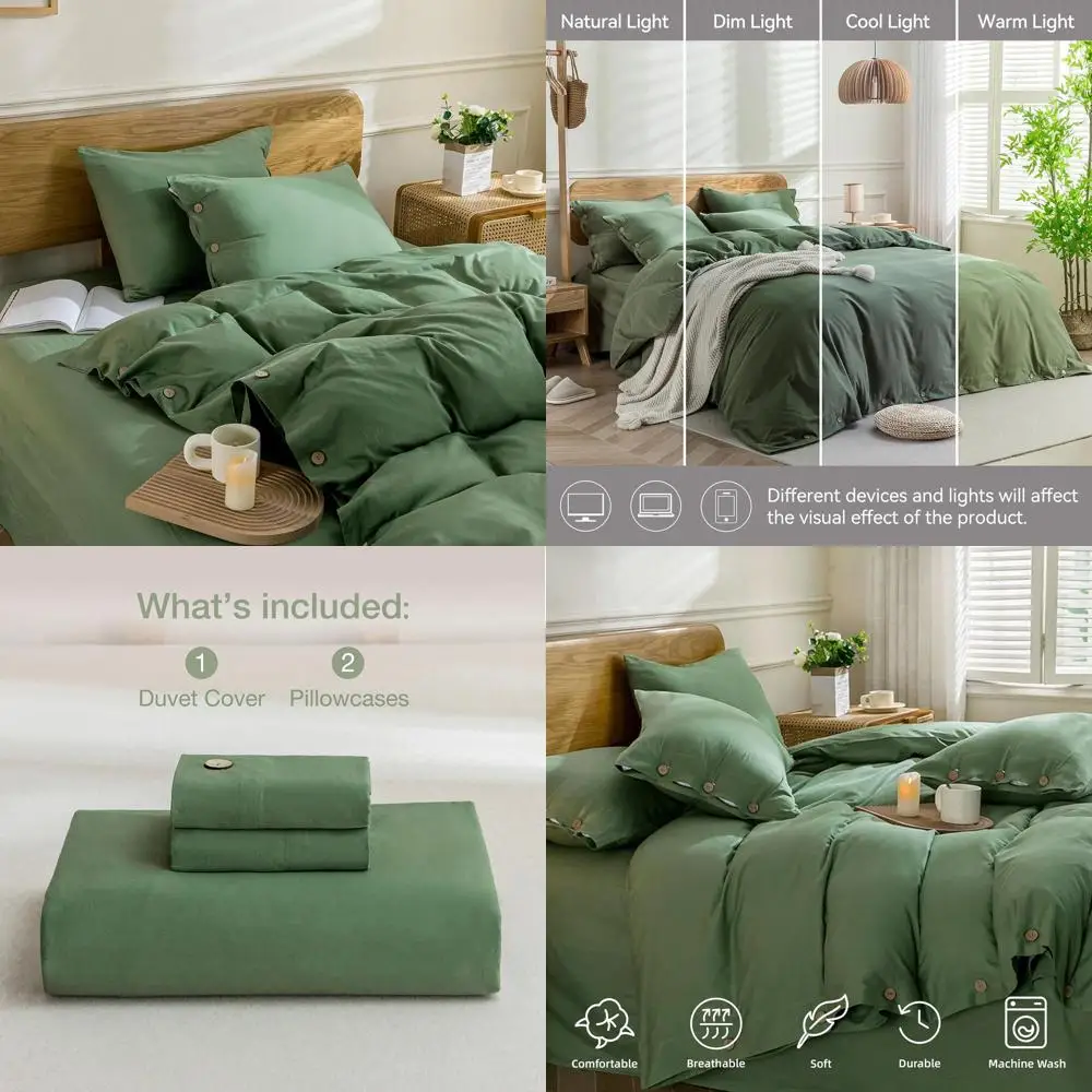 Комплект постельного белья из 3 предметов: пододеяльник из 100% стираного хлопка размера Queen, зеленый, с пуговицами, дышащий, однотонный
Комплект постельного белья из 3 предметов: пододеяльник из 100% стираного хлопка размера Queen, зеленый, с пуговицами, дышащий, однотонный