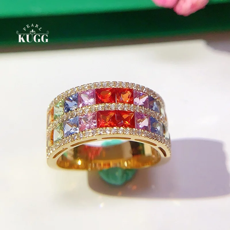 KUGG 100% 18K Yellow Gold Rings Luxury Design Shiny Diamond Natural Color Sapphire Ring for Women Wedding High Party Jewelry
KUGG 100% 18K Yellow Gold Rings Luxury Design Shiny Diamond Natural Color Sapphire Ring for Women Wedding High Party Jewelry