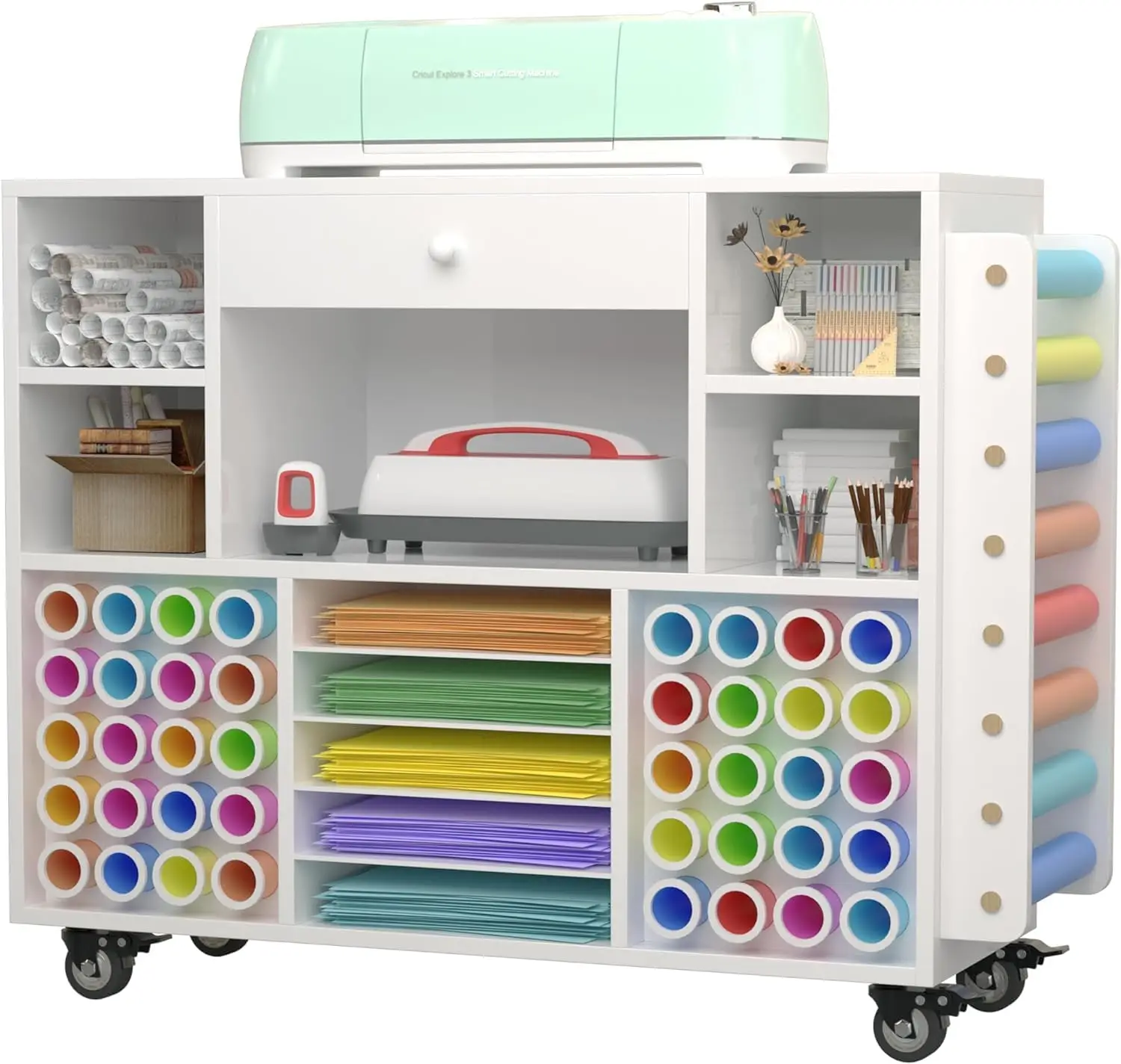 Mobile Craft Storage Cart with Large Drawer & 48 Vinyl Roll Holder, Rolling Organizer Workstation for Home Craft Room
Mobile Craft Storage Cart with Large Drawer & 48 Vinyl Roll Holder, Rolling Organizer Workstation for Home Craft Room